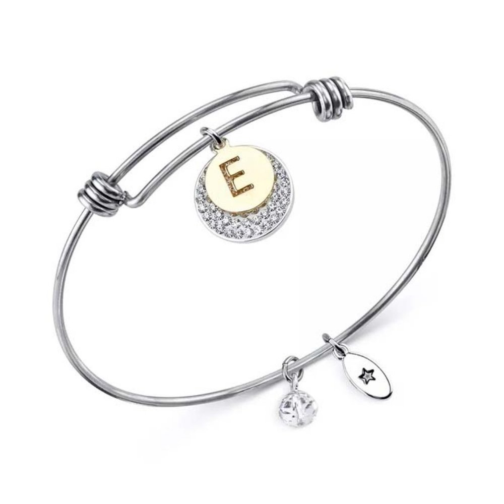 New UNWRITTEN Pave and Initial Disc Bangle Bracelet